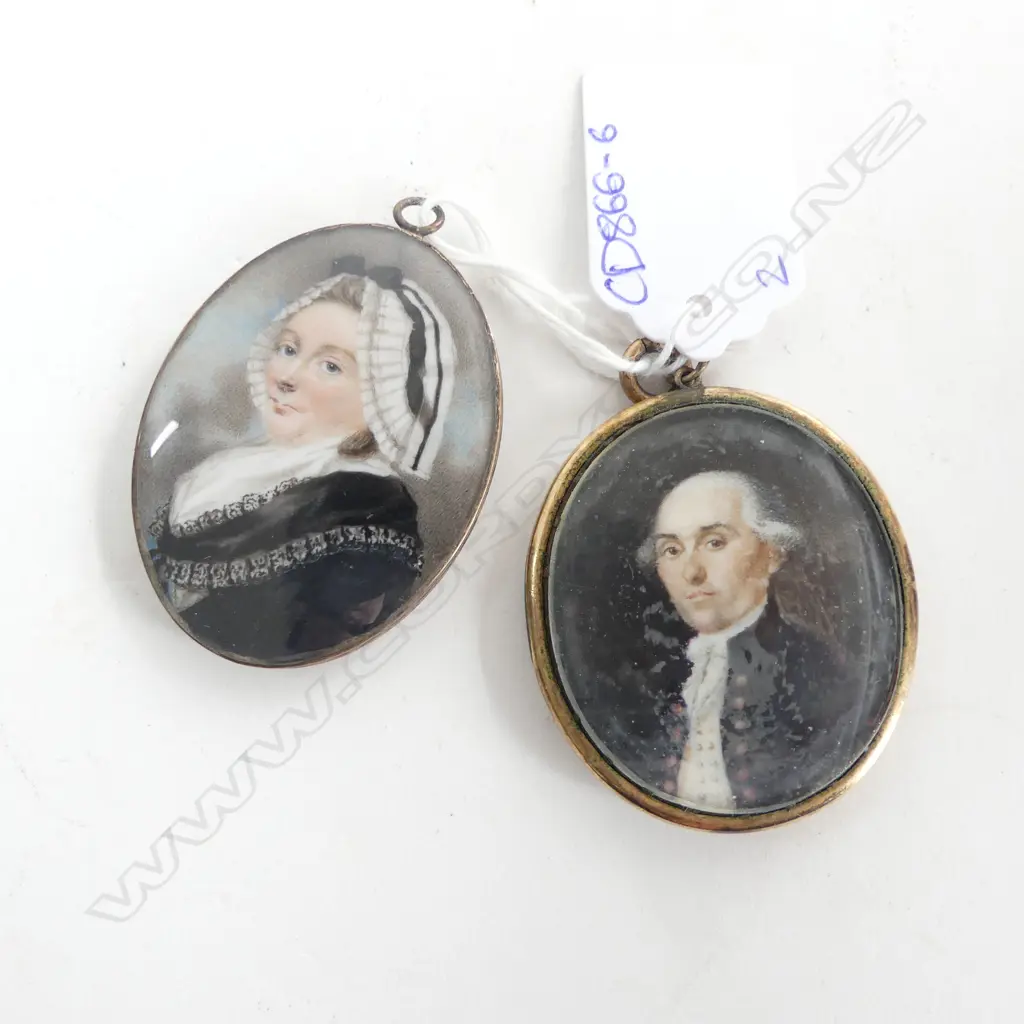 2 ANTIQUE MOURNING PORTRAIT MINIATURE (1 A/F) H.50mm Image 1++
