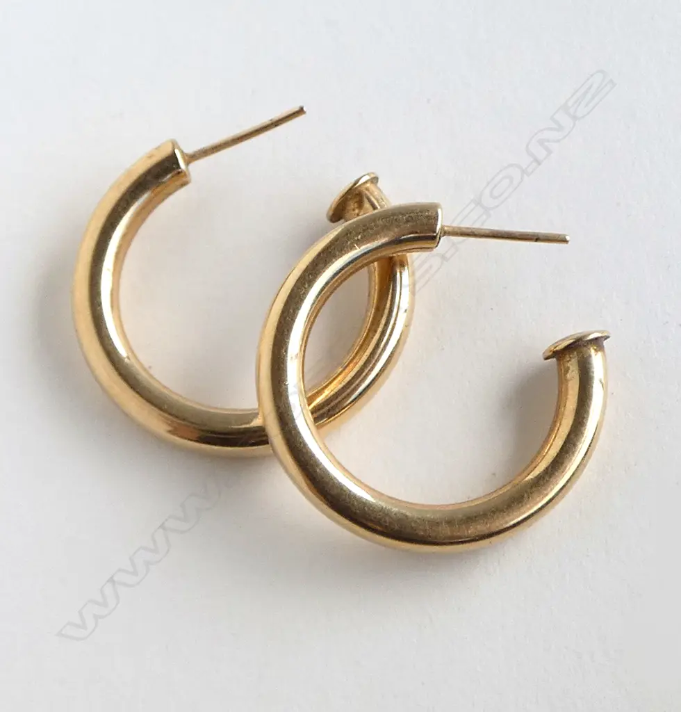 PR 9ct YELLOW GOLD LGE HOOP EARRINGS no butterflies Dia.27mm 4.84gms Image 1++
