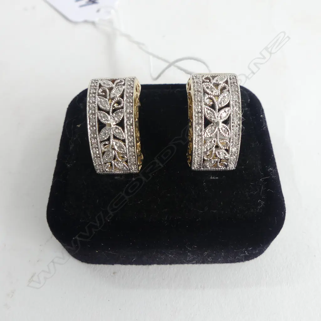 PR 9CT Y/WG  DIAMOND SET EARRINGS , 7.0grms Image 1++