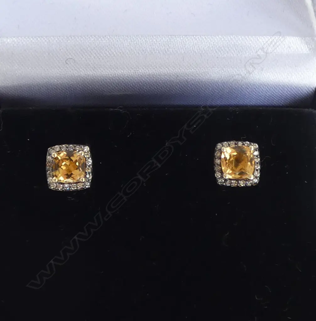 PR 18ct CITRINE & DIAMOND EARRINGS, valuation avail. $3985 Image 1++