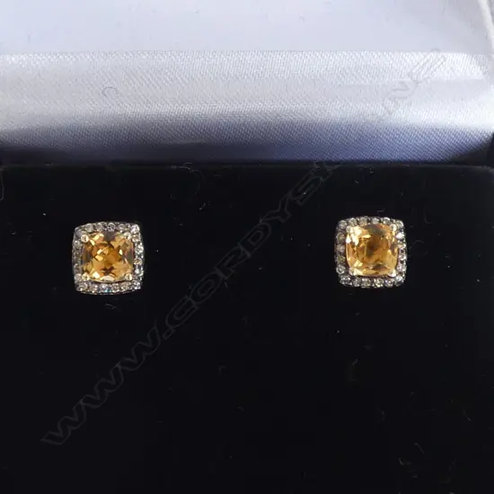 PR 18ct CITRINE & DIAMOND EARRINGS, valuation avail. $3985