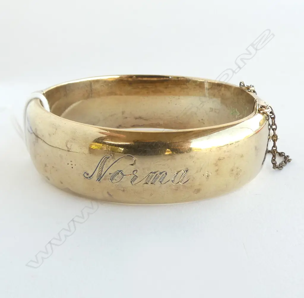 WIDE SILVER GILT HALF HINGED BANGLE engraved 'Norma' 30gms Image 1++