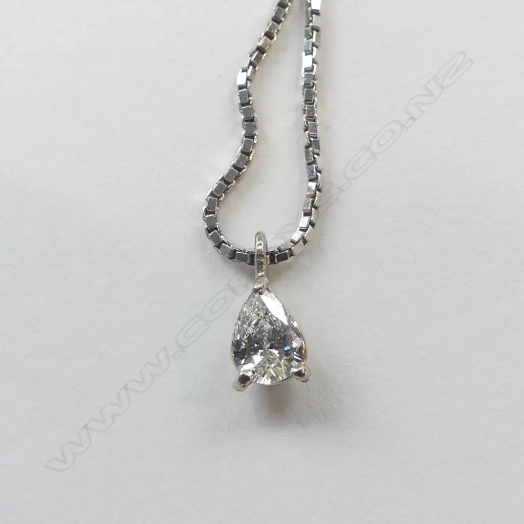 18ct WHITE GOLD CHAIN 38cm w SILVER EXTENSION & CZ PENDANT, 4.3gm (weight gold part of chain & pendant) Image 1++
