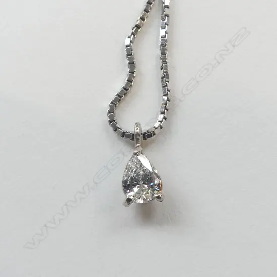 18ct WHITE GOLD CHAIN 38cm w SILVER EXTENSION & CZ PENDANT, 4.3gm (weight gold part of chain & pendant)