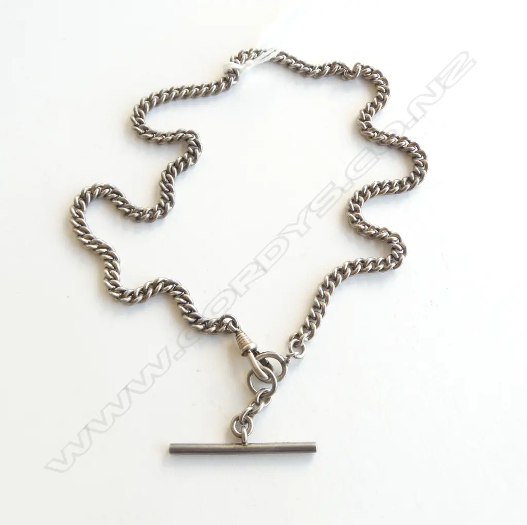 VINTAGE SILVER CURB LINK ALBERT CHAIN L.430mm 32.5gms Image 1++