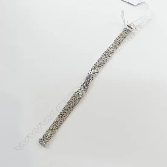 18ct WHITE GOLD & RUBY? WOVEN CHAIN BRACELET, ITALIAN MADE, 30.69gm