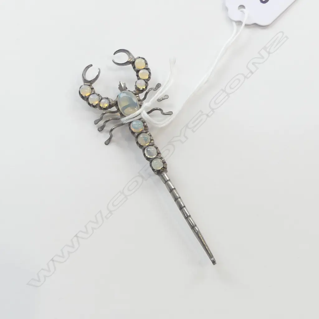 SILVER & MOONSTONE SCORPION BUG BROOCH L.90mm Image 1++