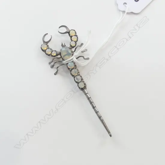 SILVER & MOONSTONE SCORPION BUG BROOCH L.90mm