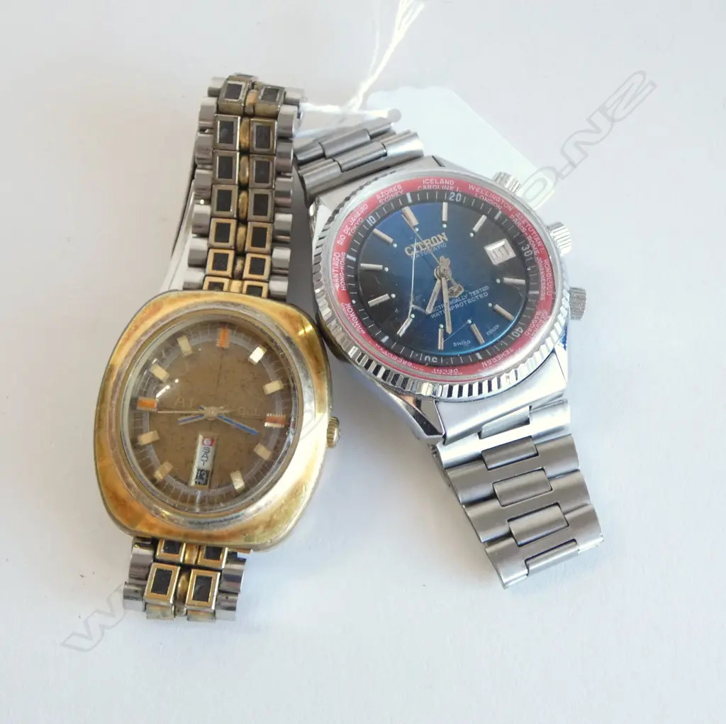 2 VINTAGE GENT'S STYLISH WRISTWATCHES: Citron Datomatic crack to glass + A1 Pagol both running Image 1++