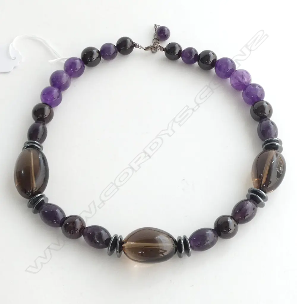 AMETHYST AND SMOKEY QUARTZ BEAD NECKLACE L.500mm Image 1++