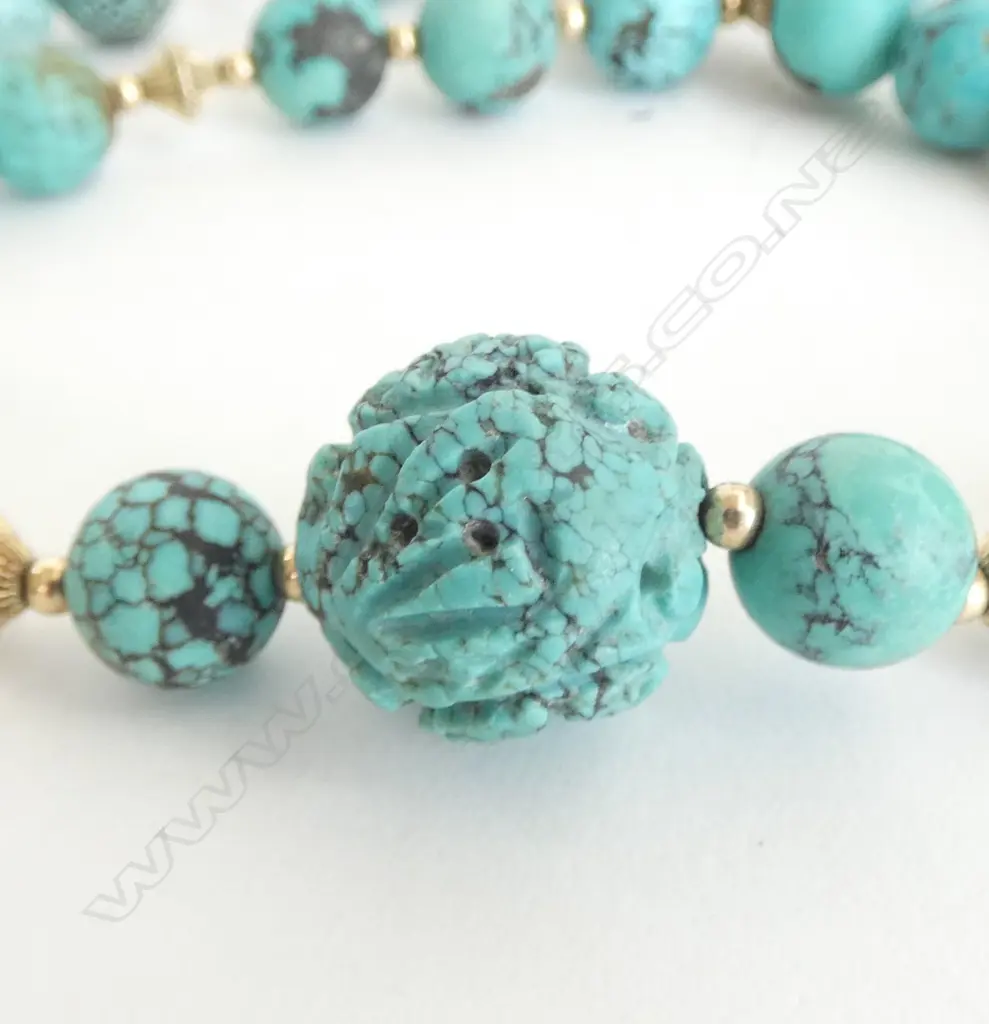 ORIENTAL TURQUOISE BEAD NECKLACE L.610mm + STONE BEAD Image 1++