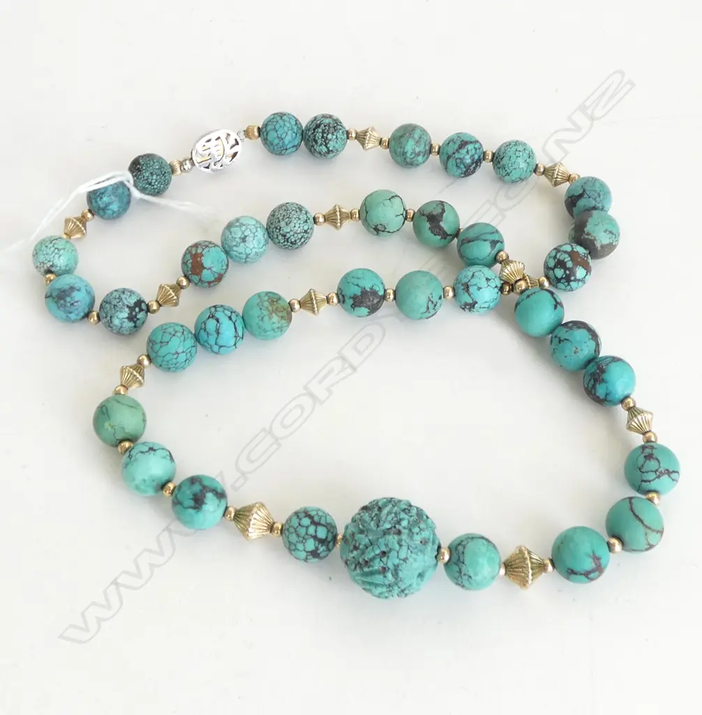 ORIENTAL TURQUOISE BEAD NECKLACE L.610mm + STONE BEAD Image 1++