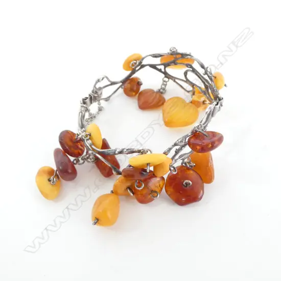 VINTAGE HANDCRAFTED SILVER & AMBER BRACELET 