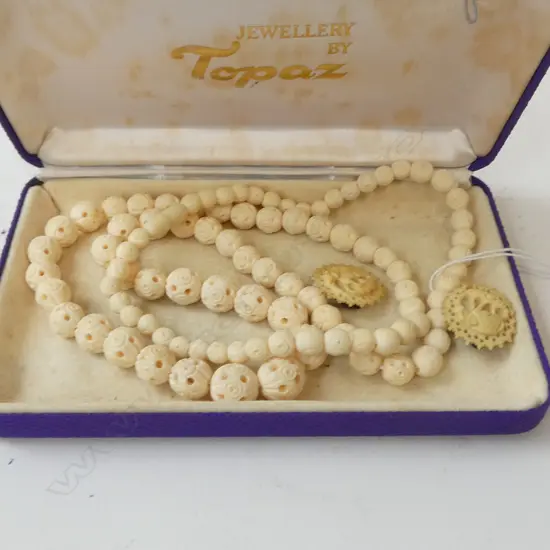 CARVED BONE NECKLACE + EARRINGS L.470mm