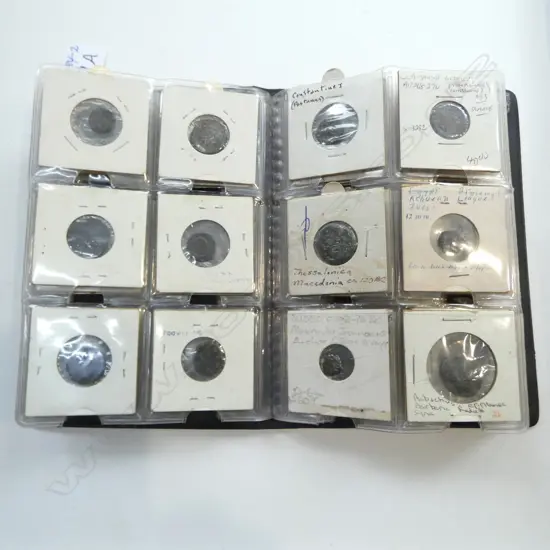 FOLDER of GREEK & ROMAN COINS MOSTLY OLD PERIOD ITEMS  a few possible replicas