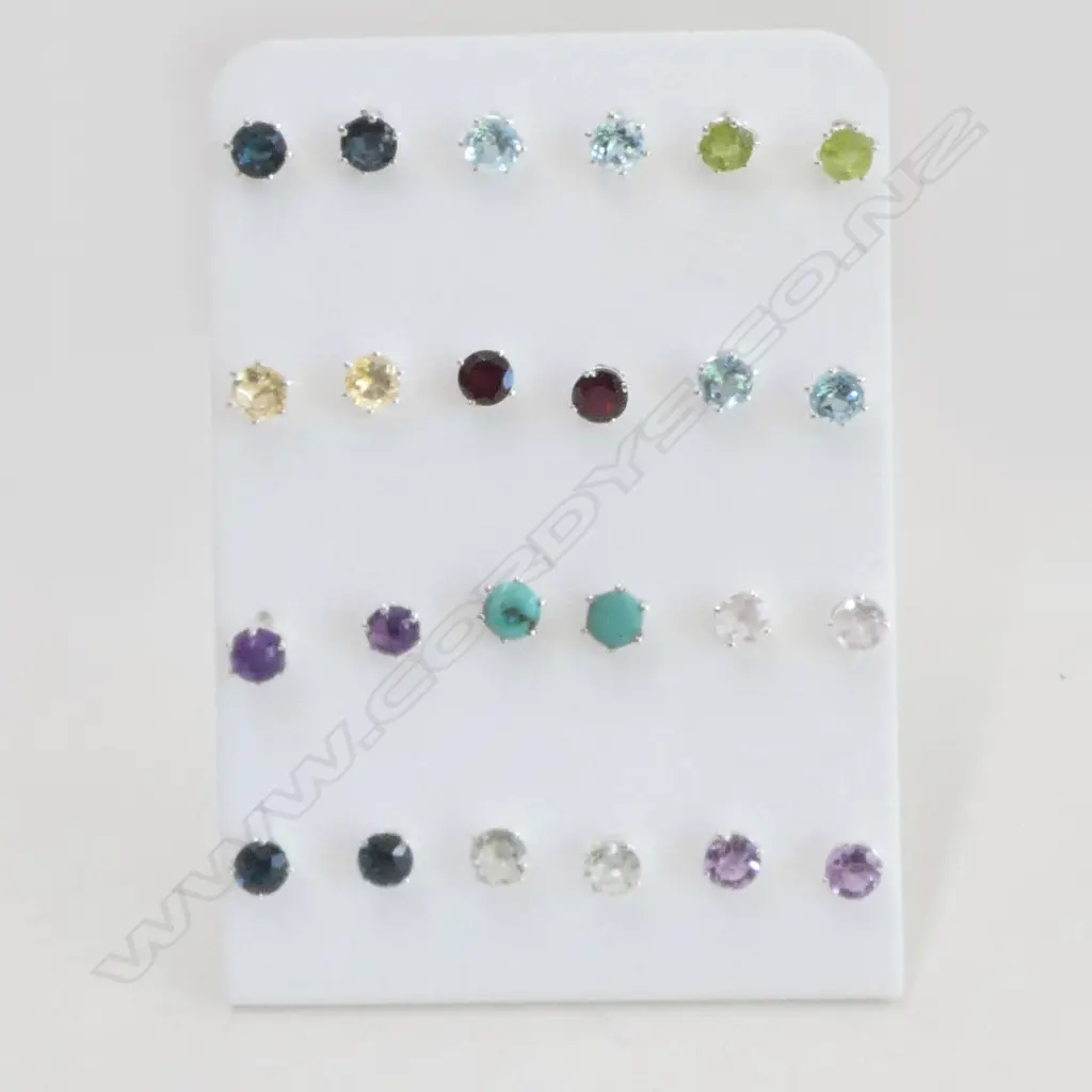 **RTV** 12 PRS SILVER 8 MULTI GEMSONE STUD EARRINGS Image 1++