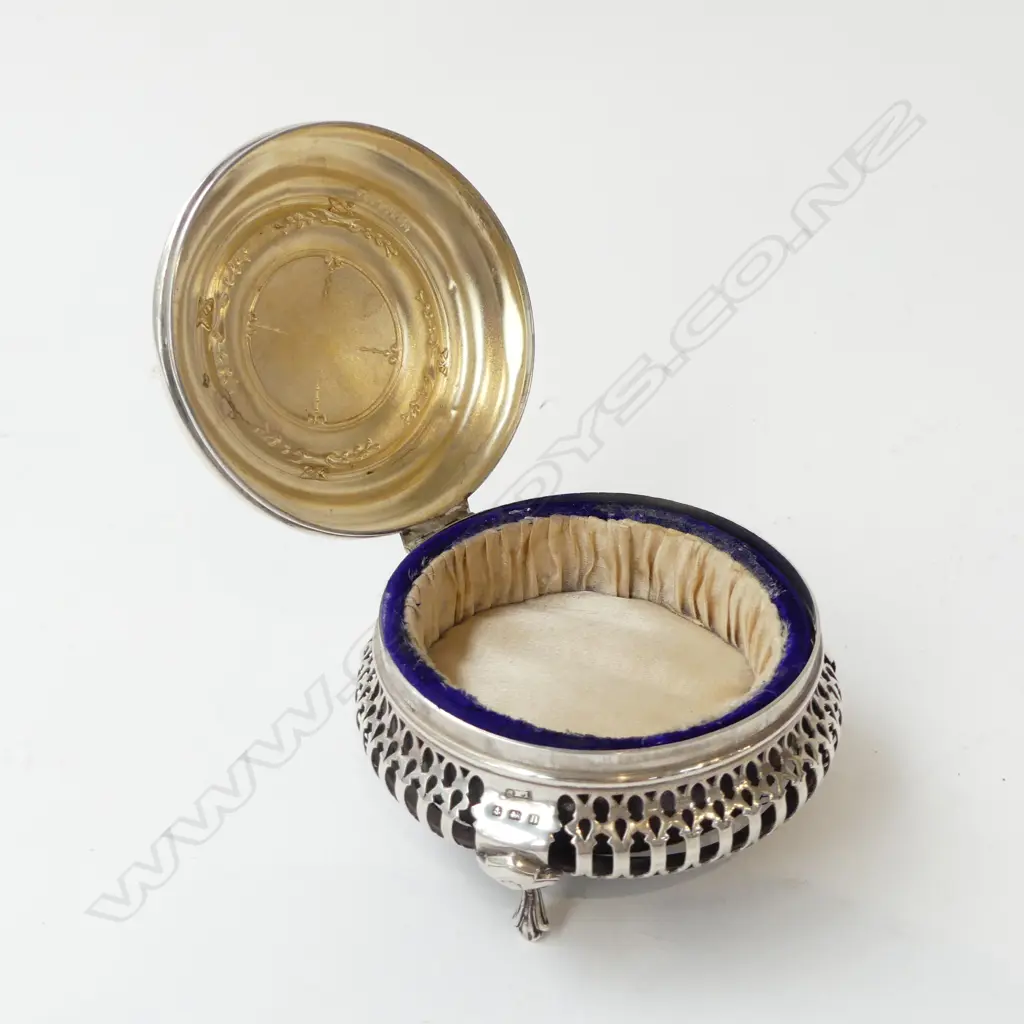 STERLING SILVER JEWLLERY BOX W. HINGED LID BIRMINGHAM 1912, D.85MM  Image 1++