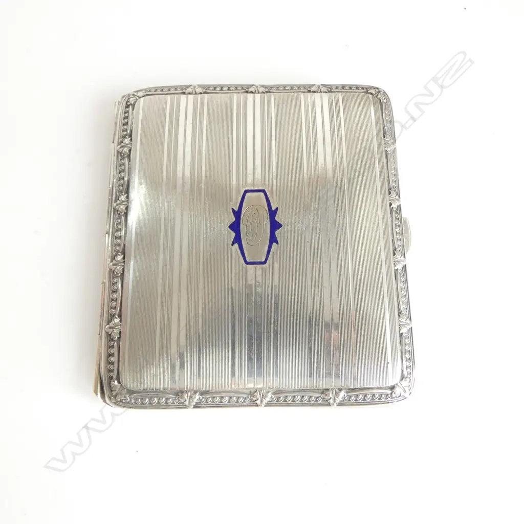 Ernest Gideon Bek (German) silver and enamel cigarette case stamped with butterfly mark and Egb. c.1920's. 91gms Image 1++