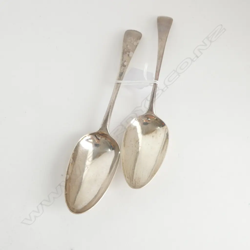 2 GEORGE III SILVER OLD ENGLISH TABLE SPOONS L.1809 & 1804. 117GMS Image 1++