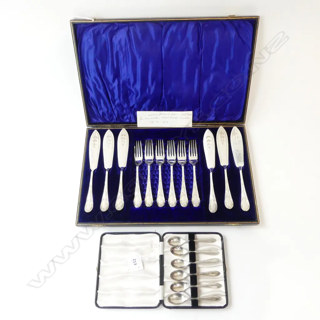 SET 6 STERLING TEASPOONS 60gm & BOXED PLATED FISH SET  Image 1++