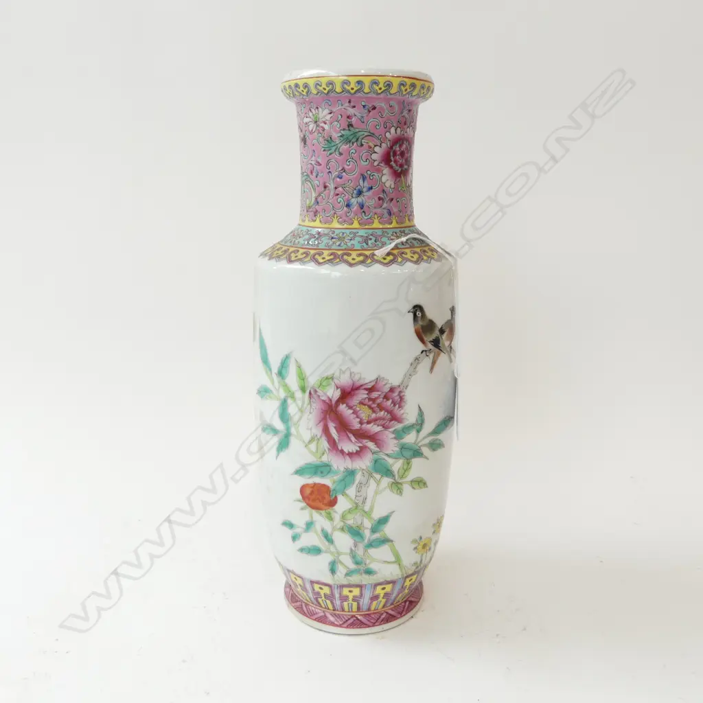 CHINESE PORCELAIN VASE POLYCHROME ENAMEL W BIRDS H.300mm Image 1++