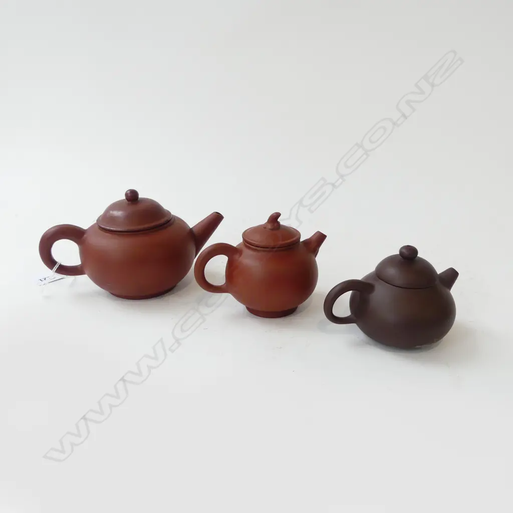 3 YIXING WARE TEAPOTS Image 1++