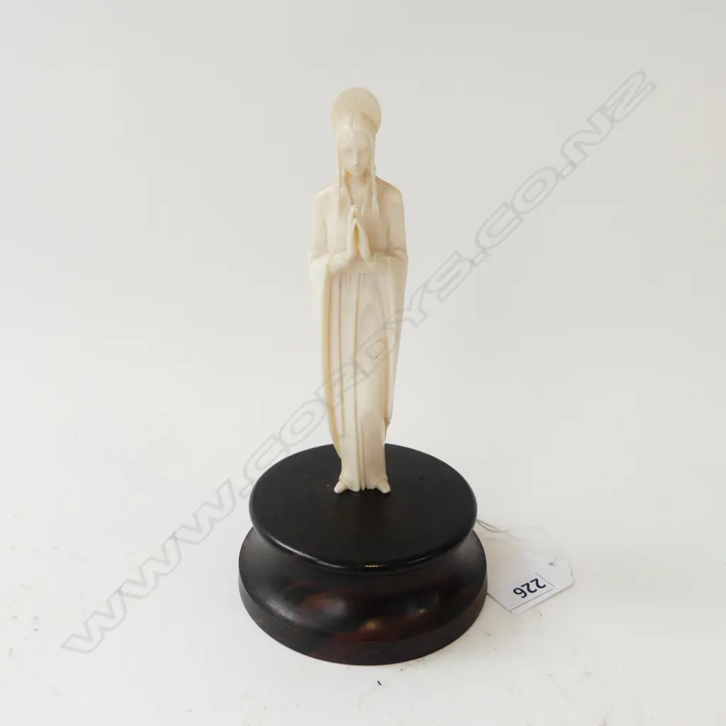 IVORY CARVED MADONNA MOUNTED on WOODEN BASE 170mm Image 1++