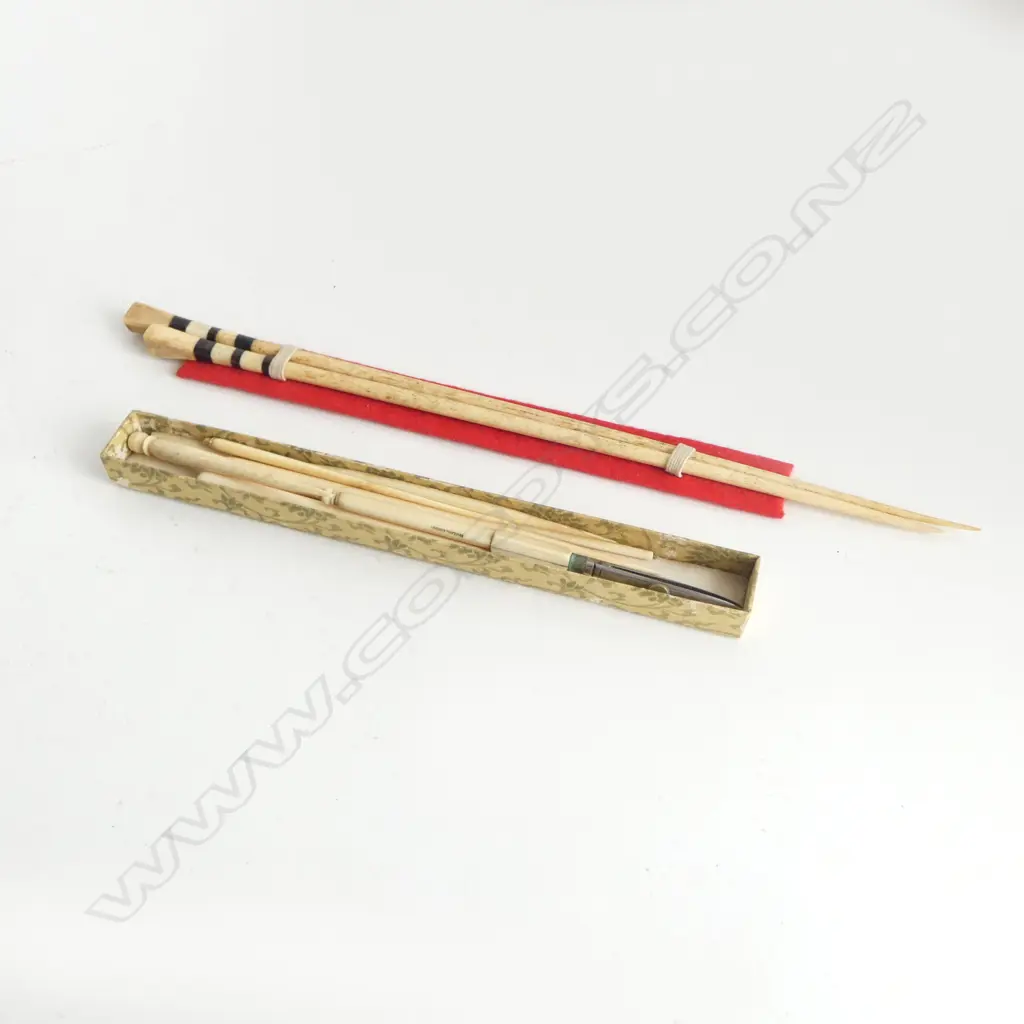 ASST. BONE SEWING ITEMS + DRAWING INSTRUEMENTS + CHOPSTICKS  Image 1++