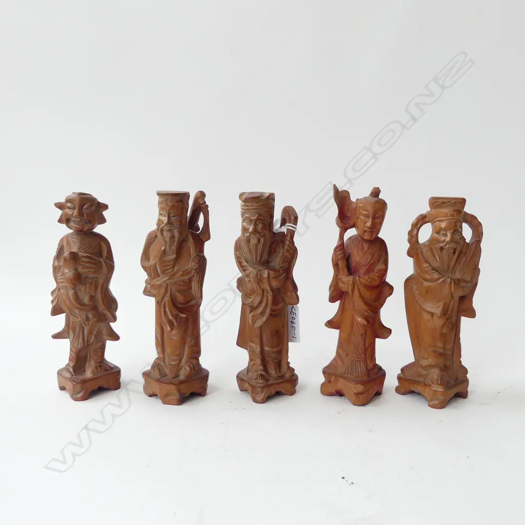 5 CHINESE CARVED WOODEN MUSICIANS, H.150mm Image 1++