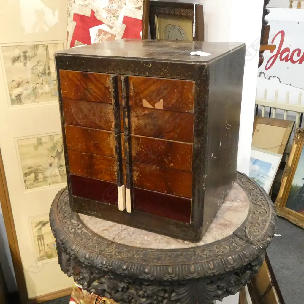 VINTAGE JAPANESE 5 drawer SMALL COLLECTOR'S CHEST SOME FAULTS Image 1++