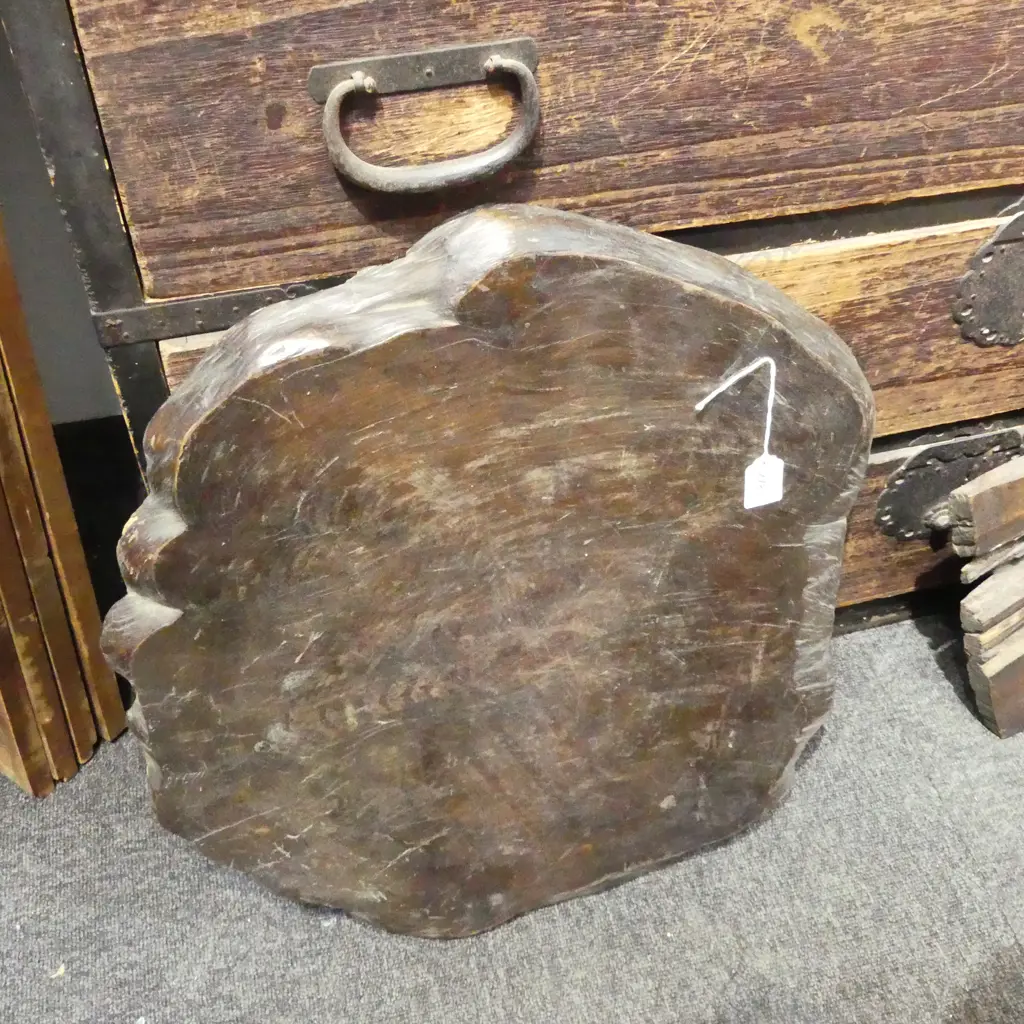 VINTAGE JAPANESE SLAB WOOD STAND natural shaped edge Dia.500mm Image 1++