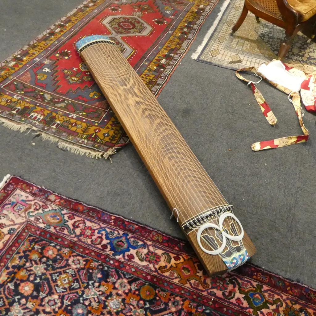 VINTAGE JAPANESE KOTO 13 STRINGED MUSICAL INSTRUMENT with silk cover L.1860mm Image 1++