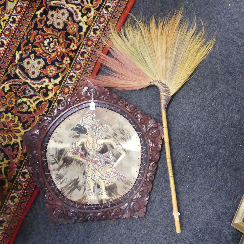 INDONESION PENTAGON FRAMED ARTWORK & CARPET BEATER L980MM Image 1++
