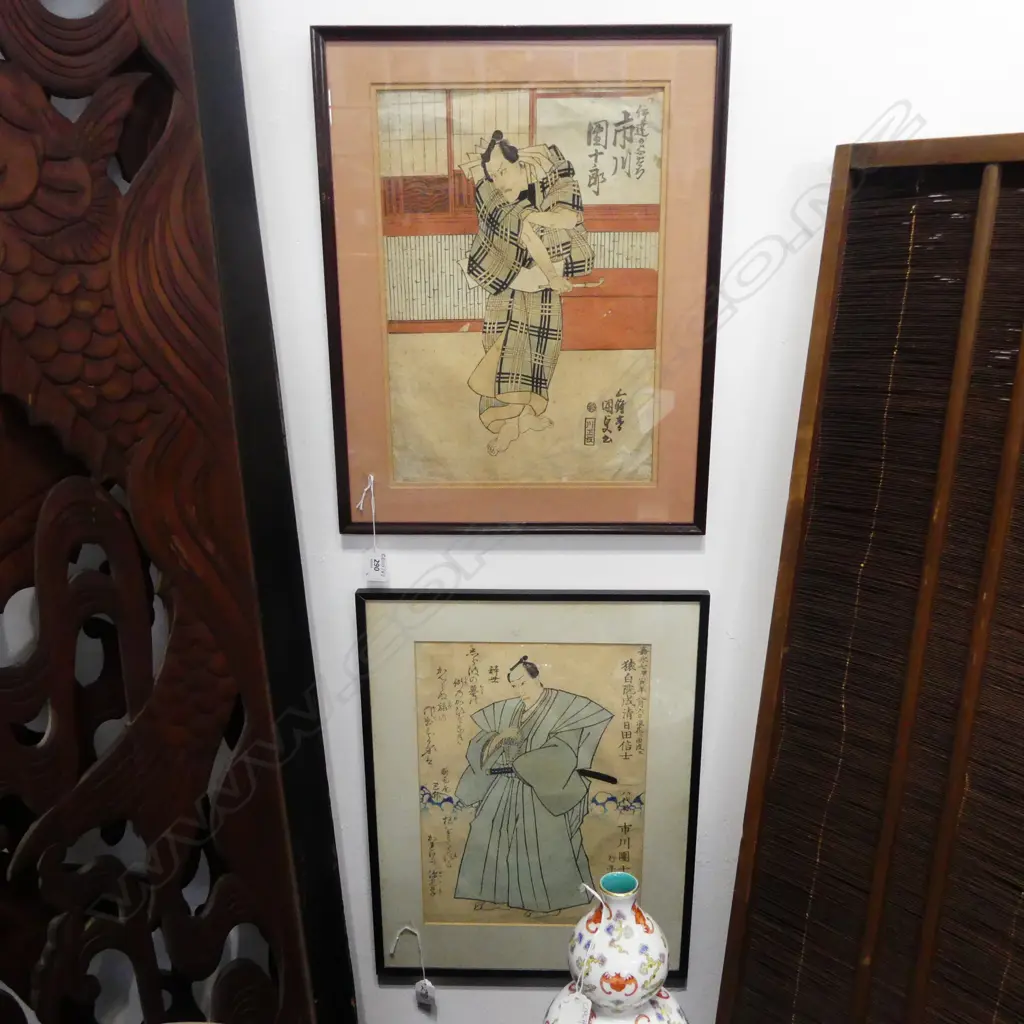 2 FRAMED JAPANESE WOODBLOCKS H370 L260MM Image 1++