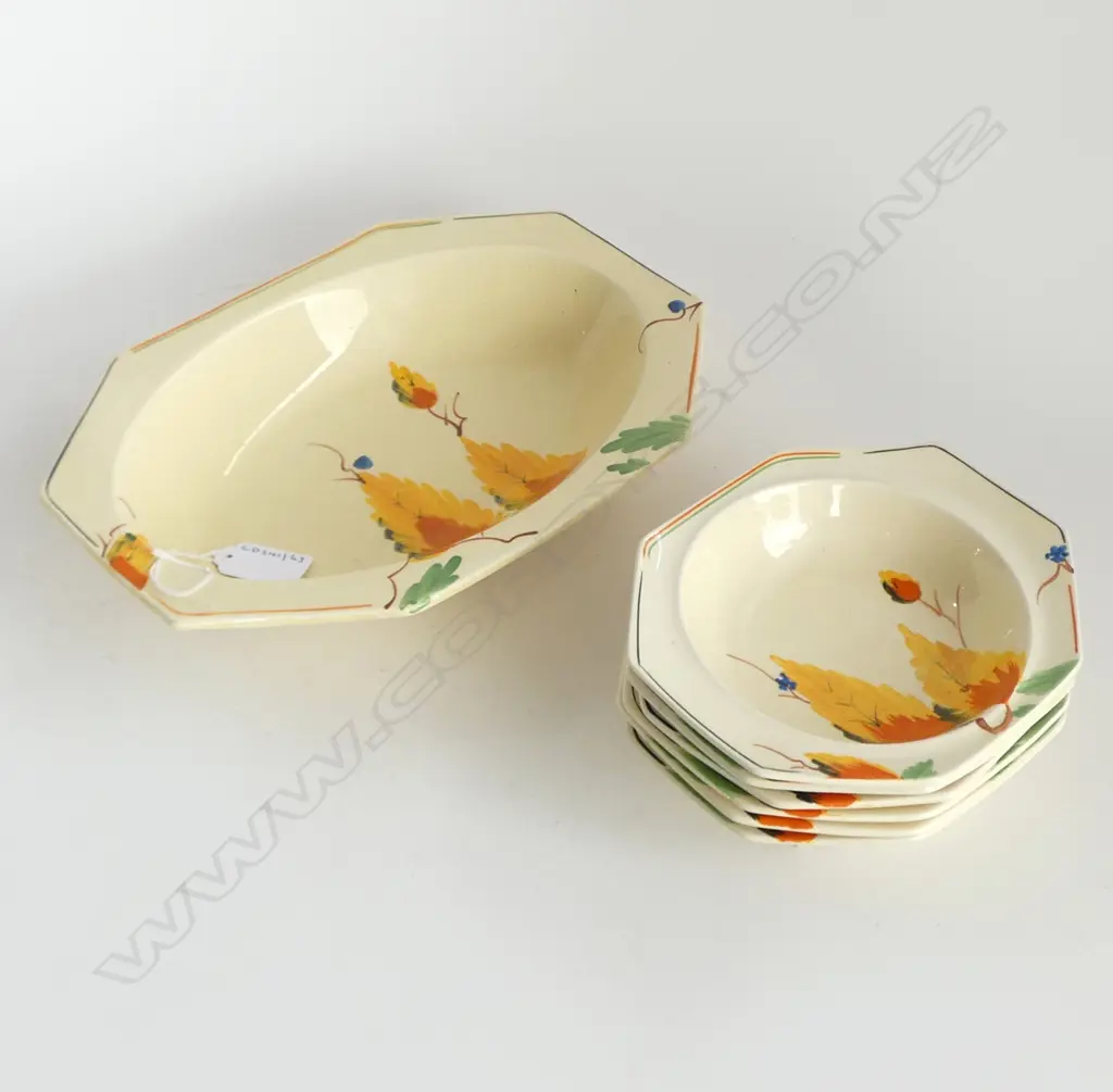 Royal Staffordshire 'HONEY GLAZE' AUTUMN LEAF pattern DESSERT BOWL L.260mm & 6 DISHES Image 1++