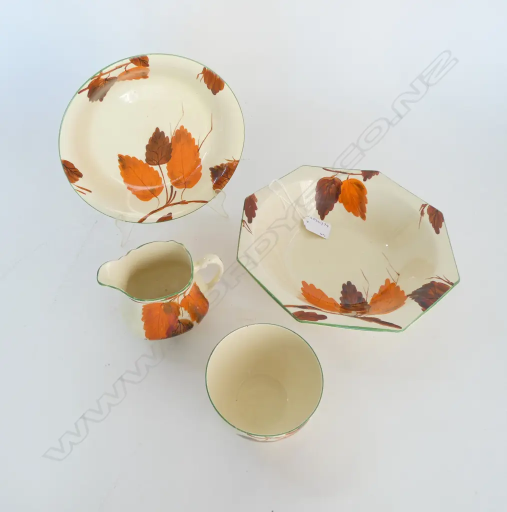 4PCS AUTUMN LEAF PAT C/CLIFF CHINA OCTAGANAL BOWL DIA220MM SOUP PLATE C/SUGAR Image 1++