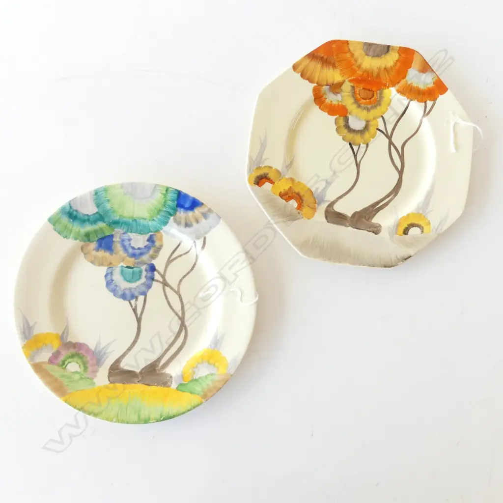 2 CLARICE CLIFF 'RODANTHE' FLORAL PLATES Dia.230mm. 1 in Blue colouraway Image 1++