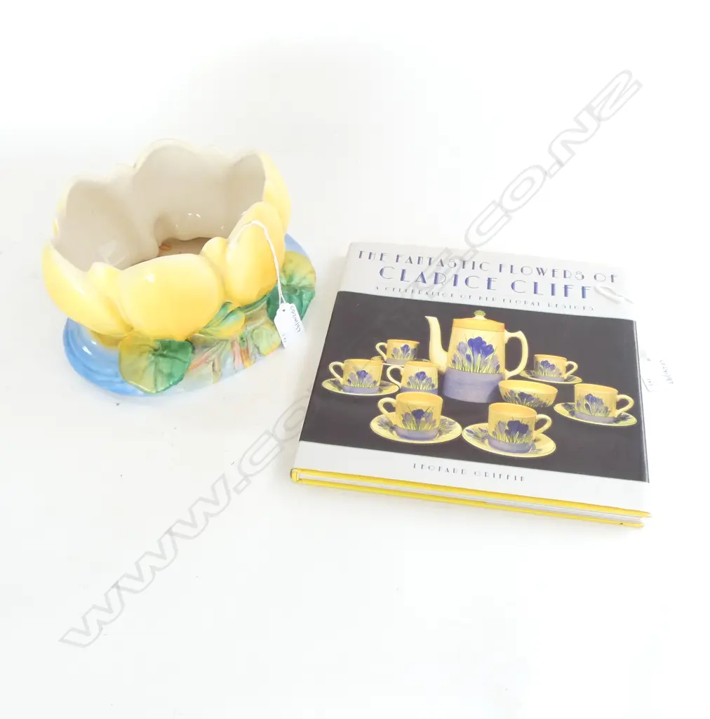 CLARICE CLIFF COLOURED LOTUS FLOAT BOWL Dia.220Mmm & C/CLIFF BOOK BY LEONARD GRIFFIN Image 1++