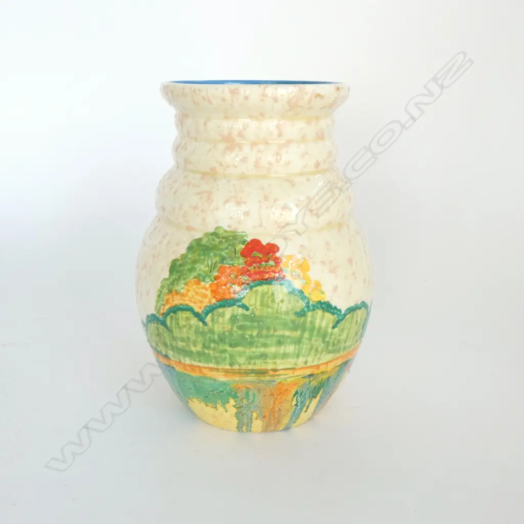 CLARICE CLIFF BIZARRE VASE #353 H.200mm 'Patina Garden' pattern Image 1++