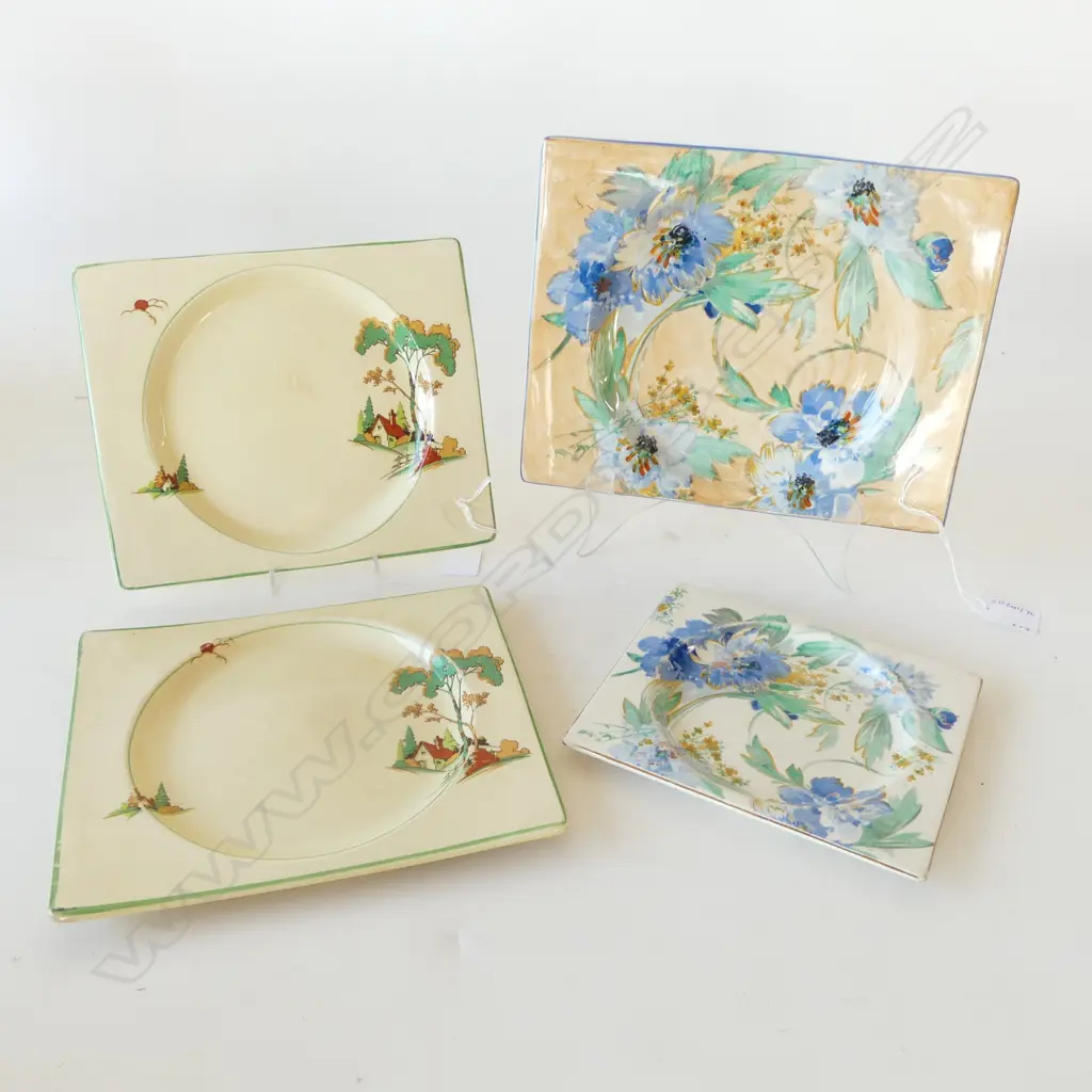 4 Royal Staffordshire 'The BIARRITZ' RECTANGULAR PLATES 1 w repaired small chip & 2 w cottage design Image 1++