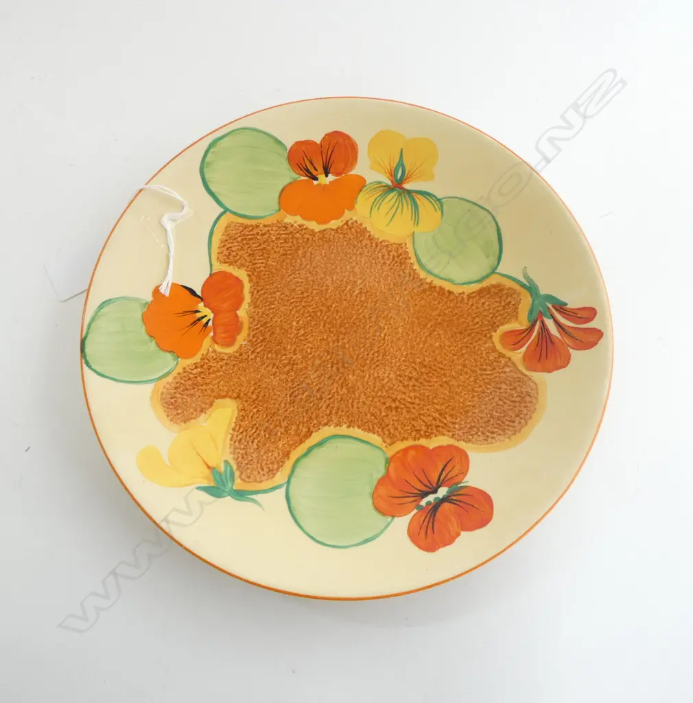 CLARICE CLIFF 'NASTURTIUM' PLATE Dia.230mm. Small restoration to back edge Image 1++