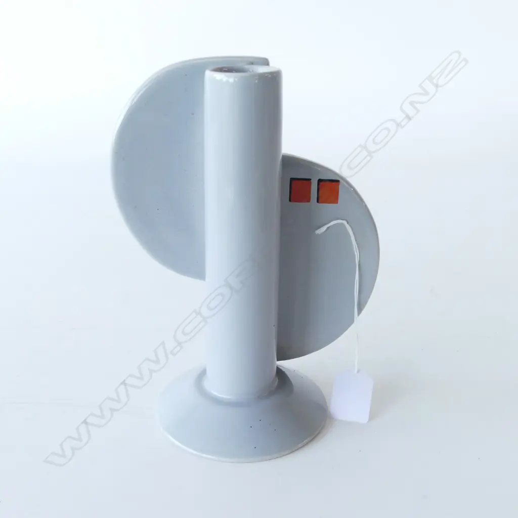 CLARICE CLIFF uncommon TUBULAR VASE #464 grey glaze with two orange on black squares H.210mm Image 1++
