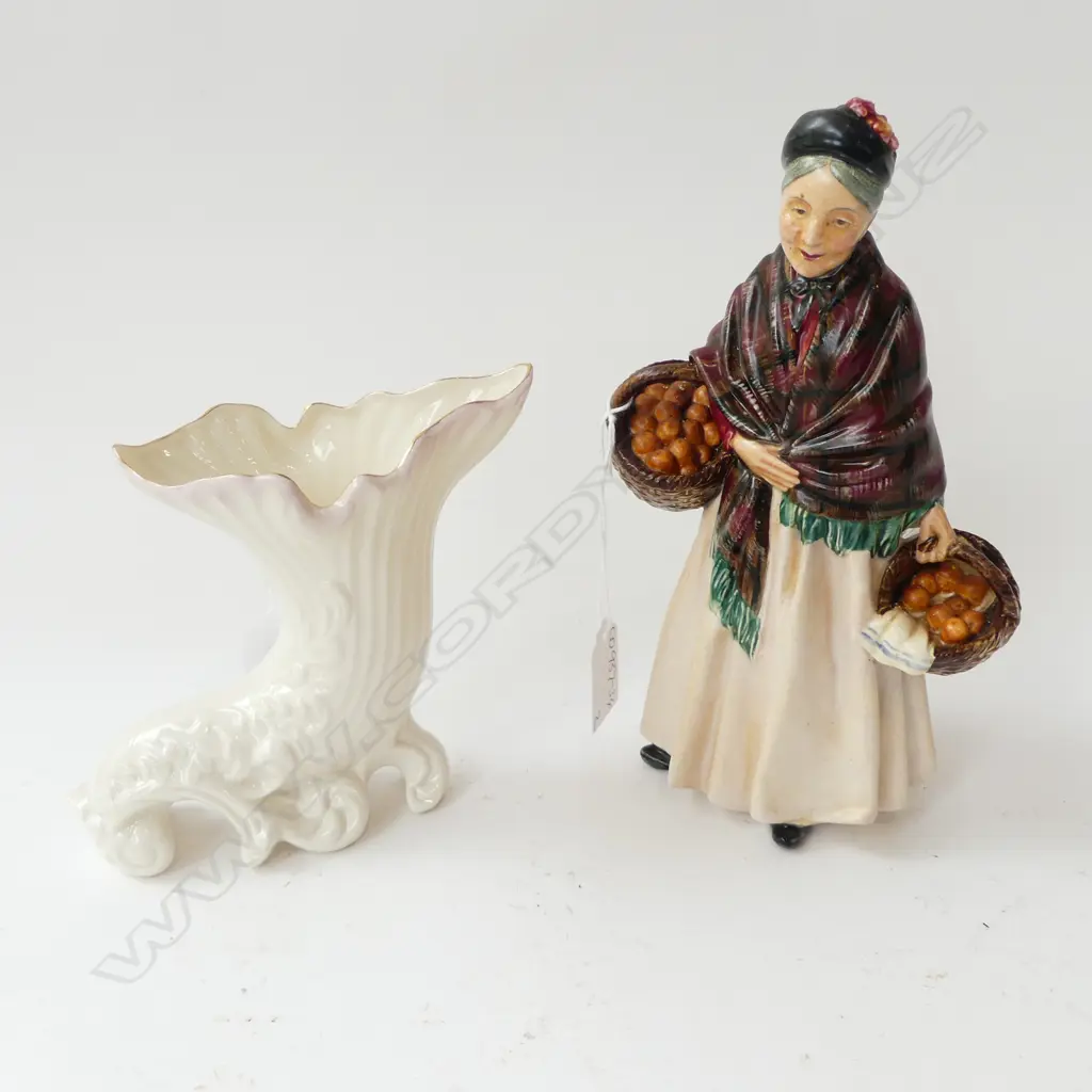 BELLEEEK 'HORN OF PLENTY ' TYPE VASE H.140 &  R/D 'THE ORANGE LADY HN 1759 H.215mm Image 1++