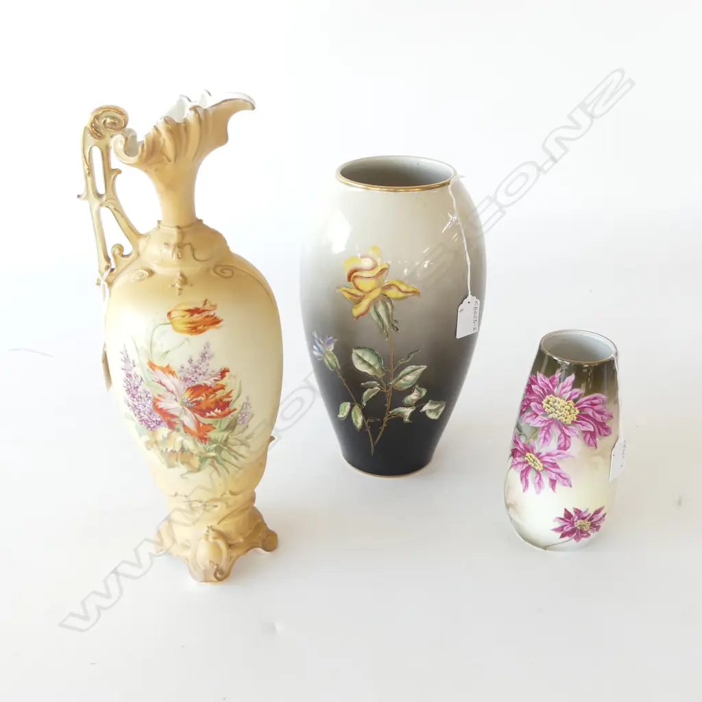 3 VINTAGE EUROPEAN VASES; ROBERT HANKE AUSTRIAN BLUSH IVORY VASE H.360mm, BARVARIAN URN VASE 280mm & FRIEDRICHT 180mm Image 1++