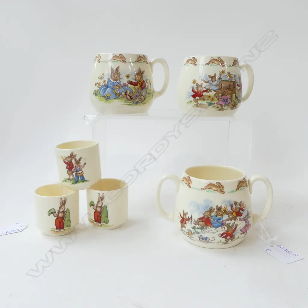 6 PCES. ROYAL DOULTON BUNNYKINS CHINA ; 3 CUPS & 3 EGG CUPS Image 1++