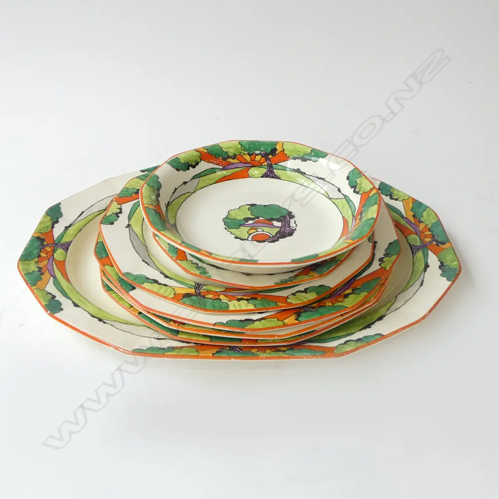 7 x GRIMWADES ART DECO 'SUNSET'  PLATES: ASHET & 5 PLATES & 1 BOWL Image 1++