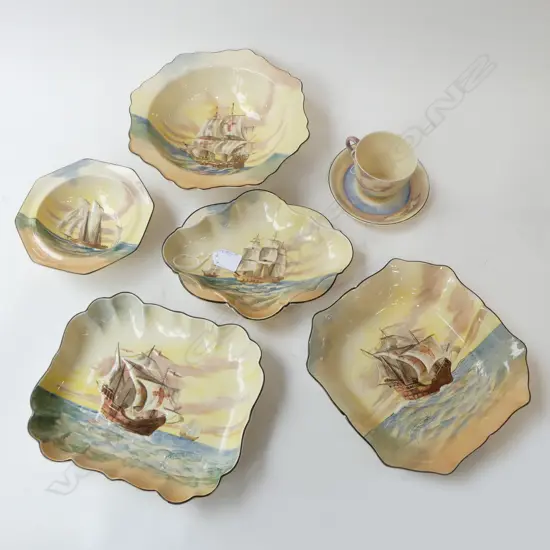 7 PCES. ROYAL DOULTON 'FAMOUS SHIPS' WARE; 5 DISHES/BOWLS & C/S