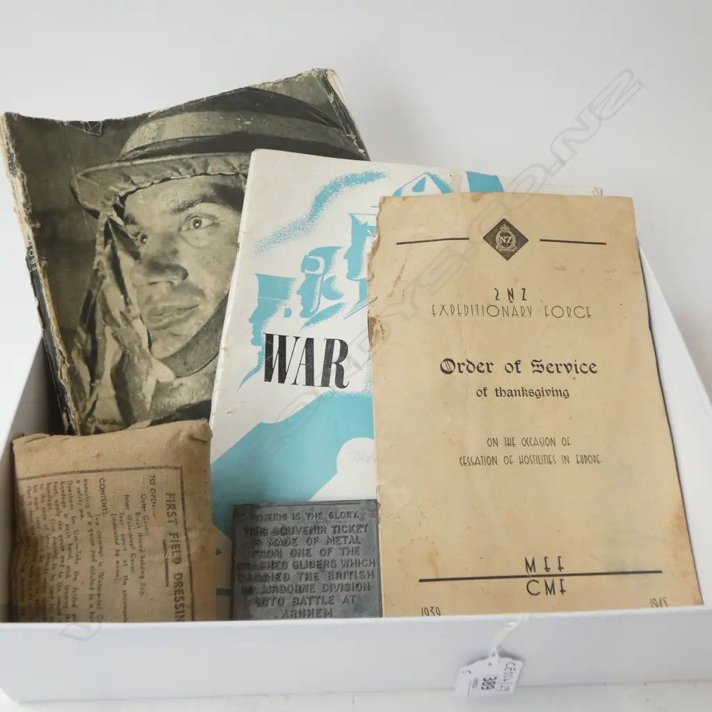 WWII DRESSING, 2 BOOKS, ORDER OF SERVICE, CRASHED GLIDER METAL Image 1++