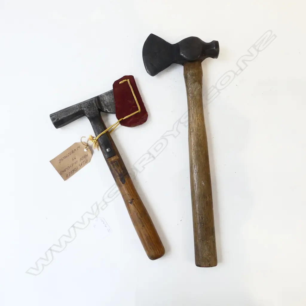 2 VINTAGE TOMAHAWKS; 1 w. LEATHER GUARD L.310mm Image 1++