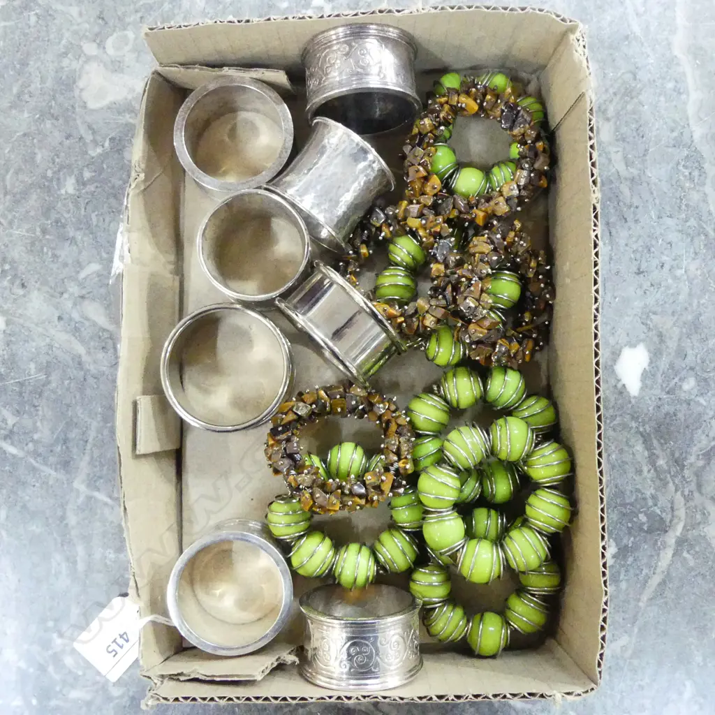 ASST. NAPKIN RINGS; 8 VINTAGE SILVER PLATE & 10 MODERN BEAD Image 1++
